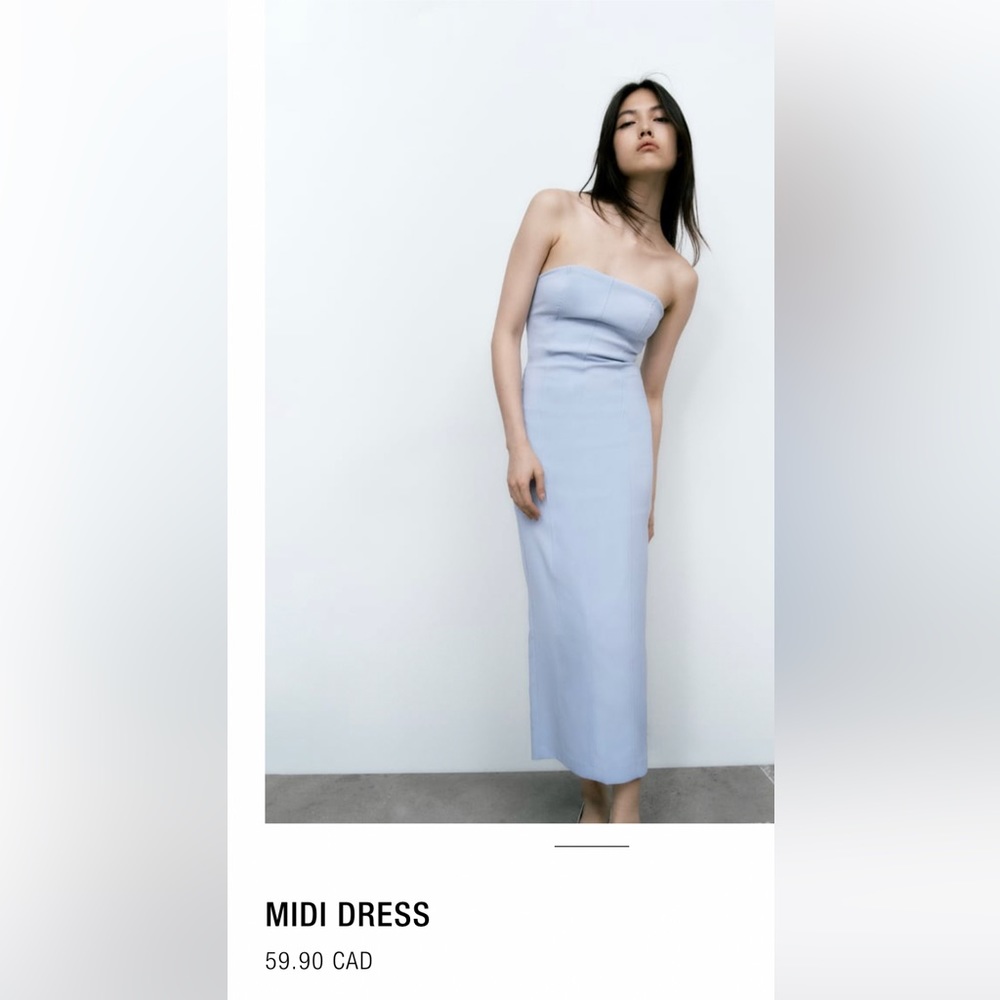 Dress strapless midi zara size large periwinkle blue